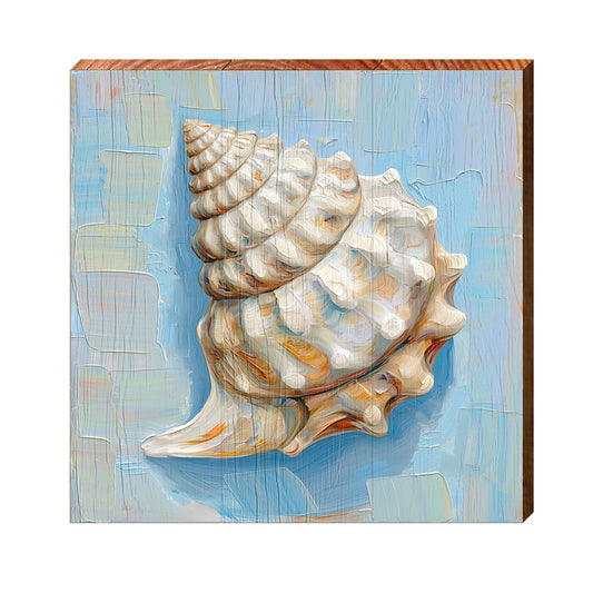 Coastal Shell Blue | Wall Art Print on Real Wood