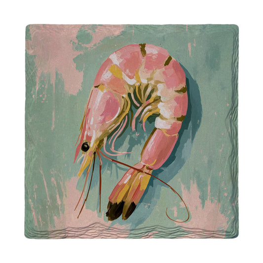Pink Shrimp on Teal | Ceramic Drink Coaster