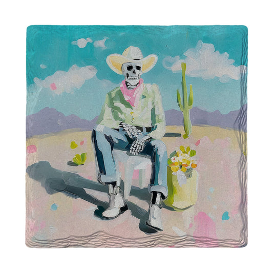 Cowboy Skeleton in Desert | Ceramic Drink Coaster