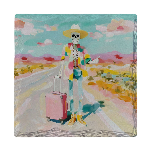 Traveling Skeleton Adventure | Ceramic Drink Coaster