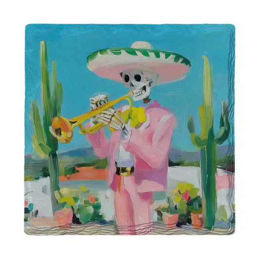 Mariachi Skeleton Trumpeter | Ceramic Drink Coaster