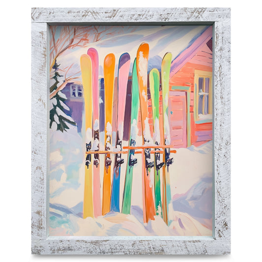 Colorful Ski Lodge | Real Wood Framed Wall Art Print