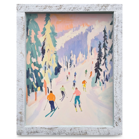 Colorful Ski Traverse | Real Wood Framed Wall Art Print