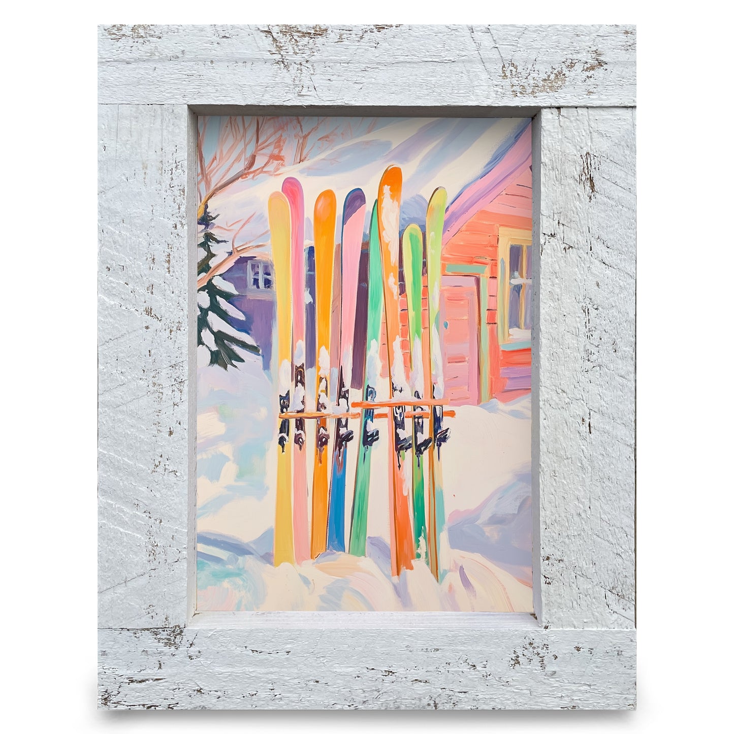 Colorful Ski Lodge | Real Wood Framed Wall Art Print