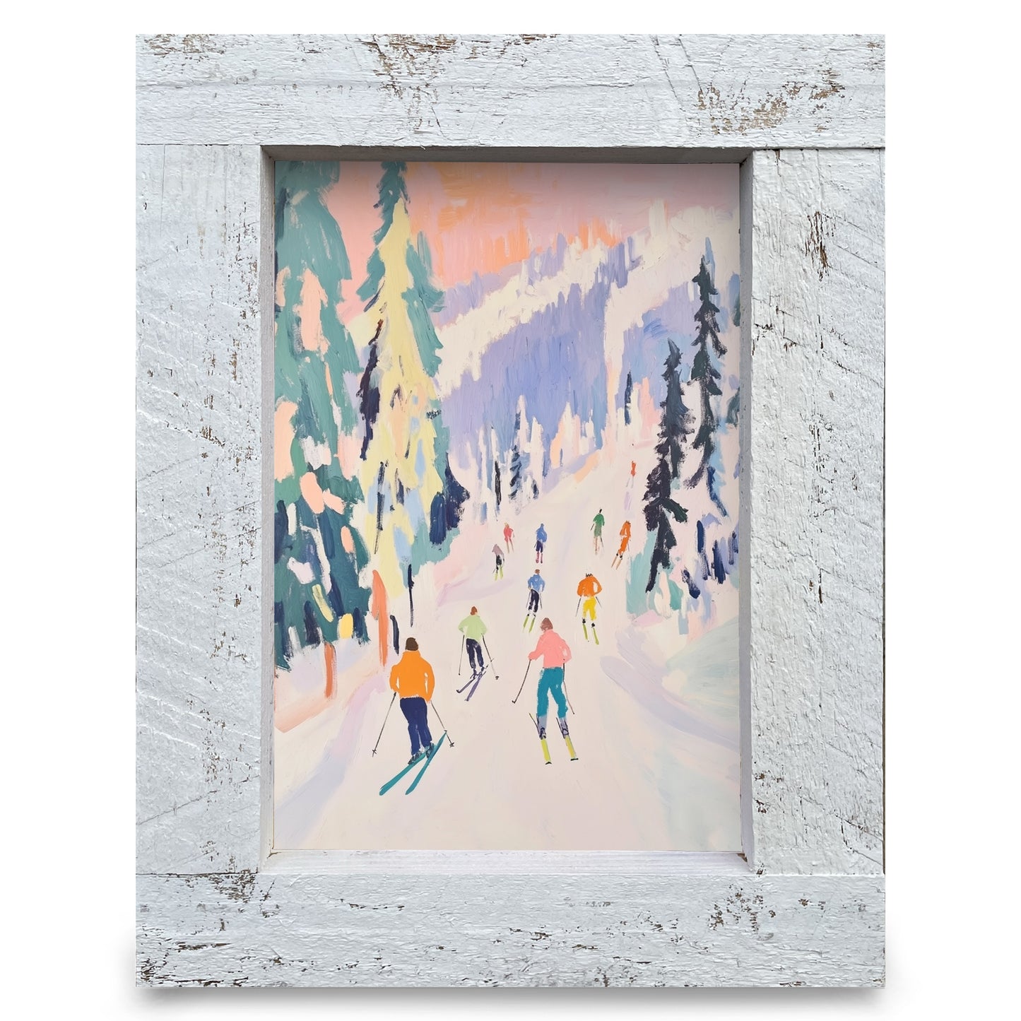 Colorful Ski Traverse | Real Wood Framed Wall Art Print