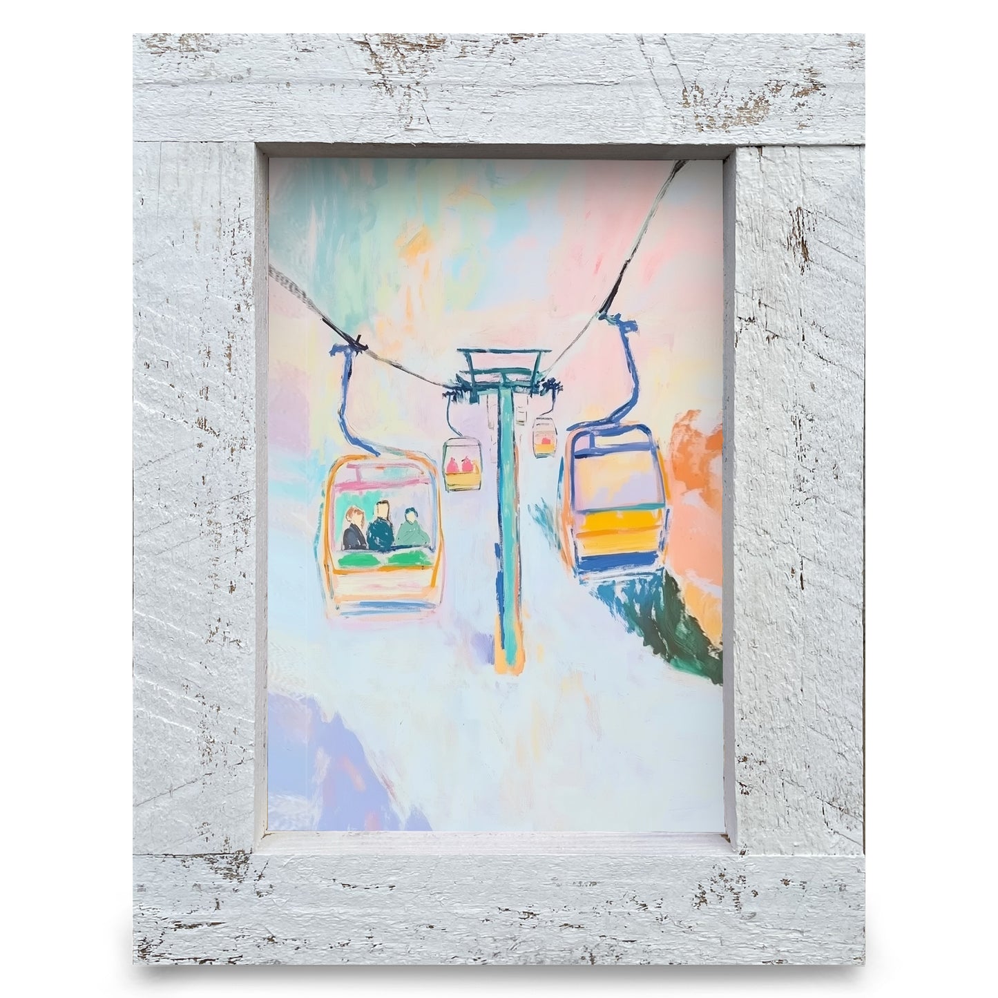 Colorful Ski Lift | Real Wood Framed Wall Art Print