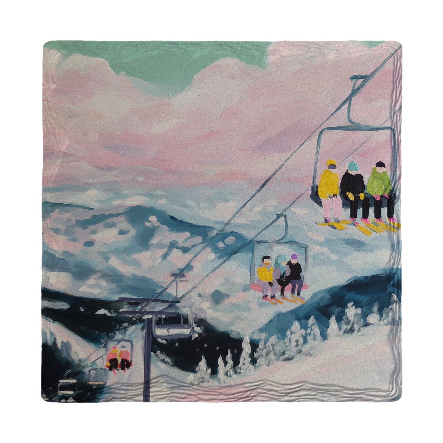Colorful Eastern Ski Lift | Ceramic Drink Coaster