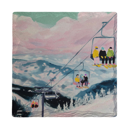 Colorful Eastern Ski Lift | Ceramic Drink Coaster
