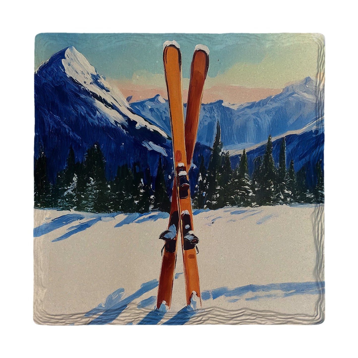 Crossed Skis Mountain Vista | Ceramic Drink Coaster