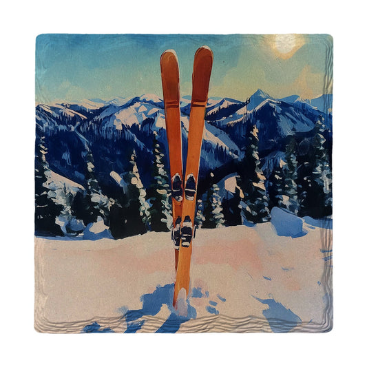Alpine Skis at Sunrise | Ceramic Drink Coaster