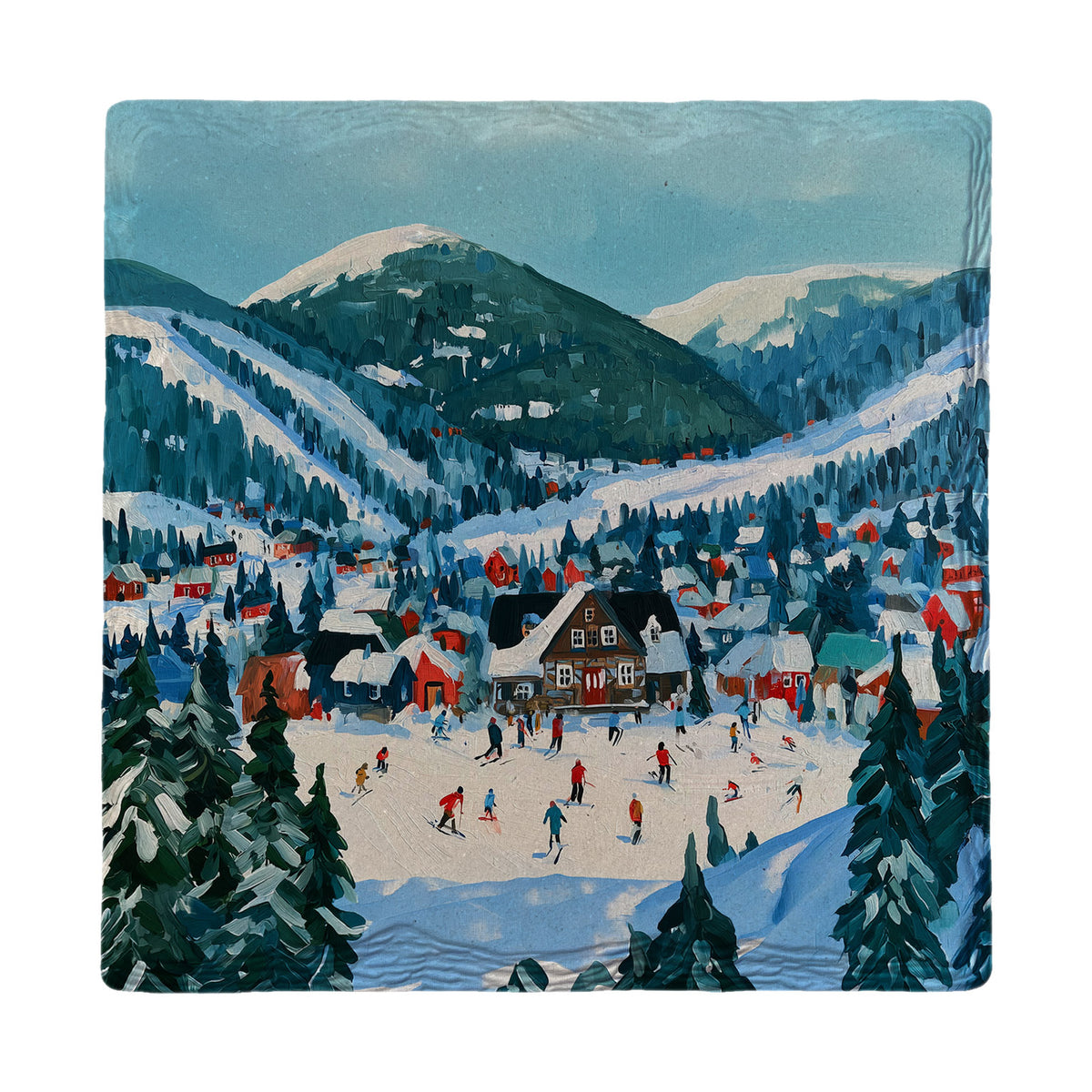 Alpine Ski Village absorbent ceramic drink coaster