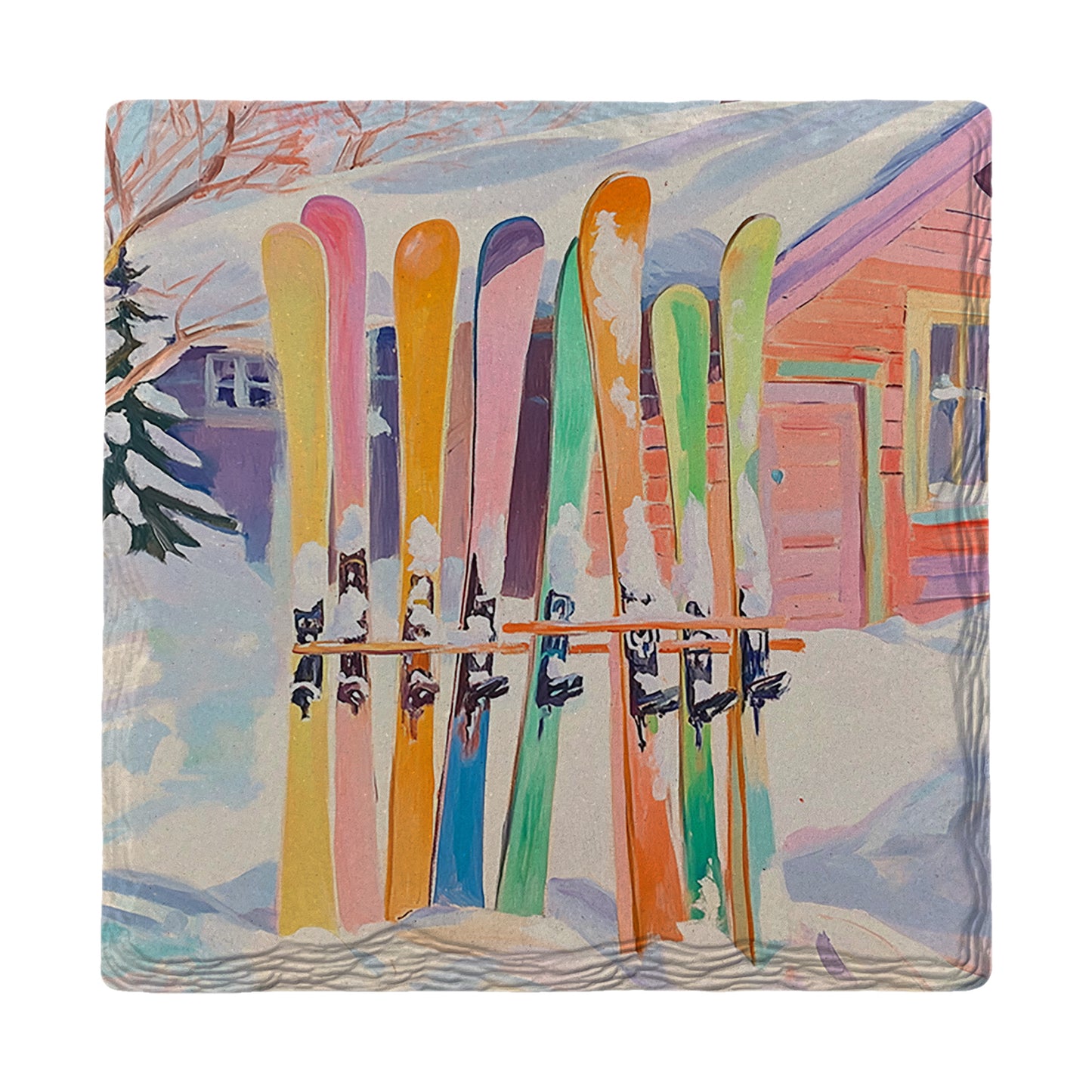Colorful Ski Lodge | Ceramic Drink Coaster