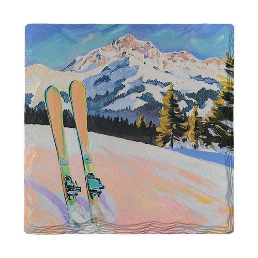 Skis Beneath the Peak | Ceramic Drink Coaster