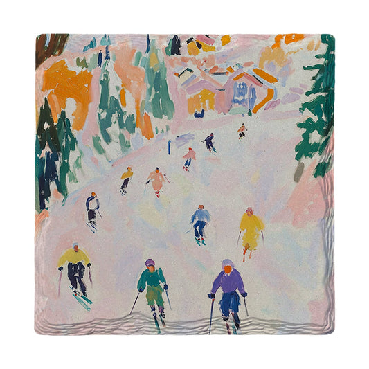 Pastel Ski Slope Fun | Ceramic Drink Coaster