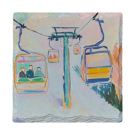 Pastel Ski Lift Ride | Ceramic Drink Coaster