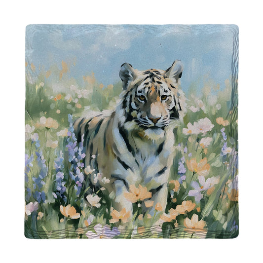 Tiger in Wildflower Meadow | Ceramic Drink Coaster