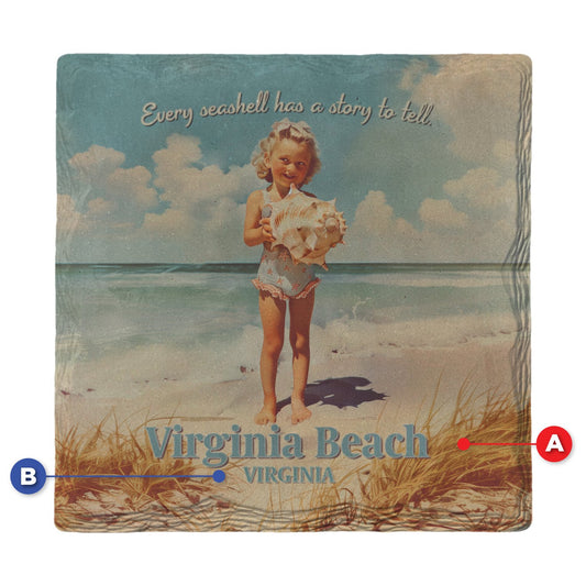 Virginia Beach Seashell Girl | Ceramic Drink Coaster