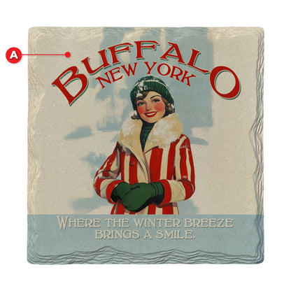 Customizable Cute Retro Winter Girl | Ceramic Drink Coaster