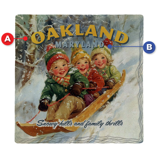 Customizable Vintage Joyful Children Sledding | Ceramic Drink Coaster