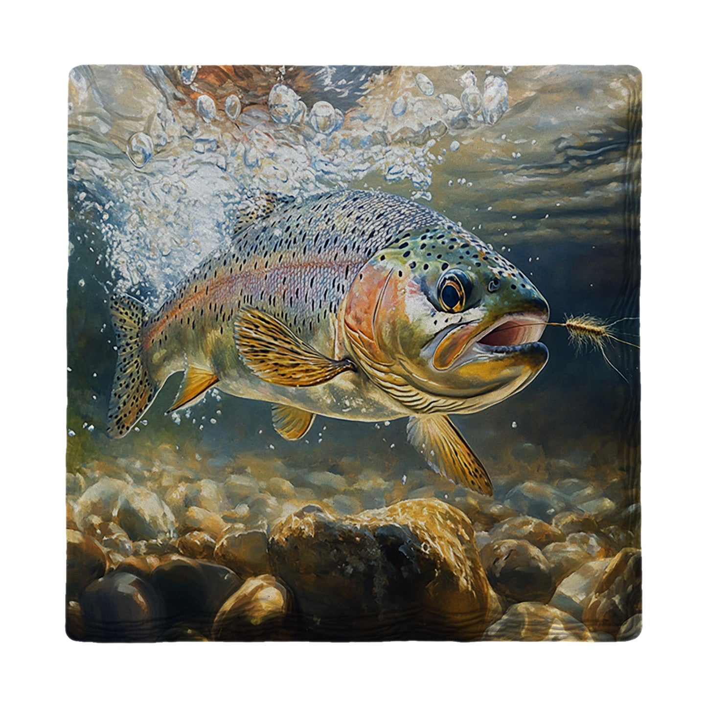Rainbow Trout Chasing Fly | Ceramic Drink Coaster