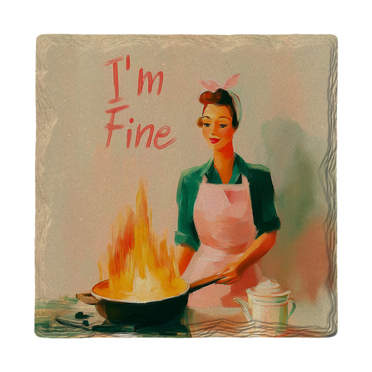 I'm Fine (Frying Fiasco) | Ceramic Drink Coaster