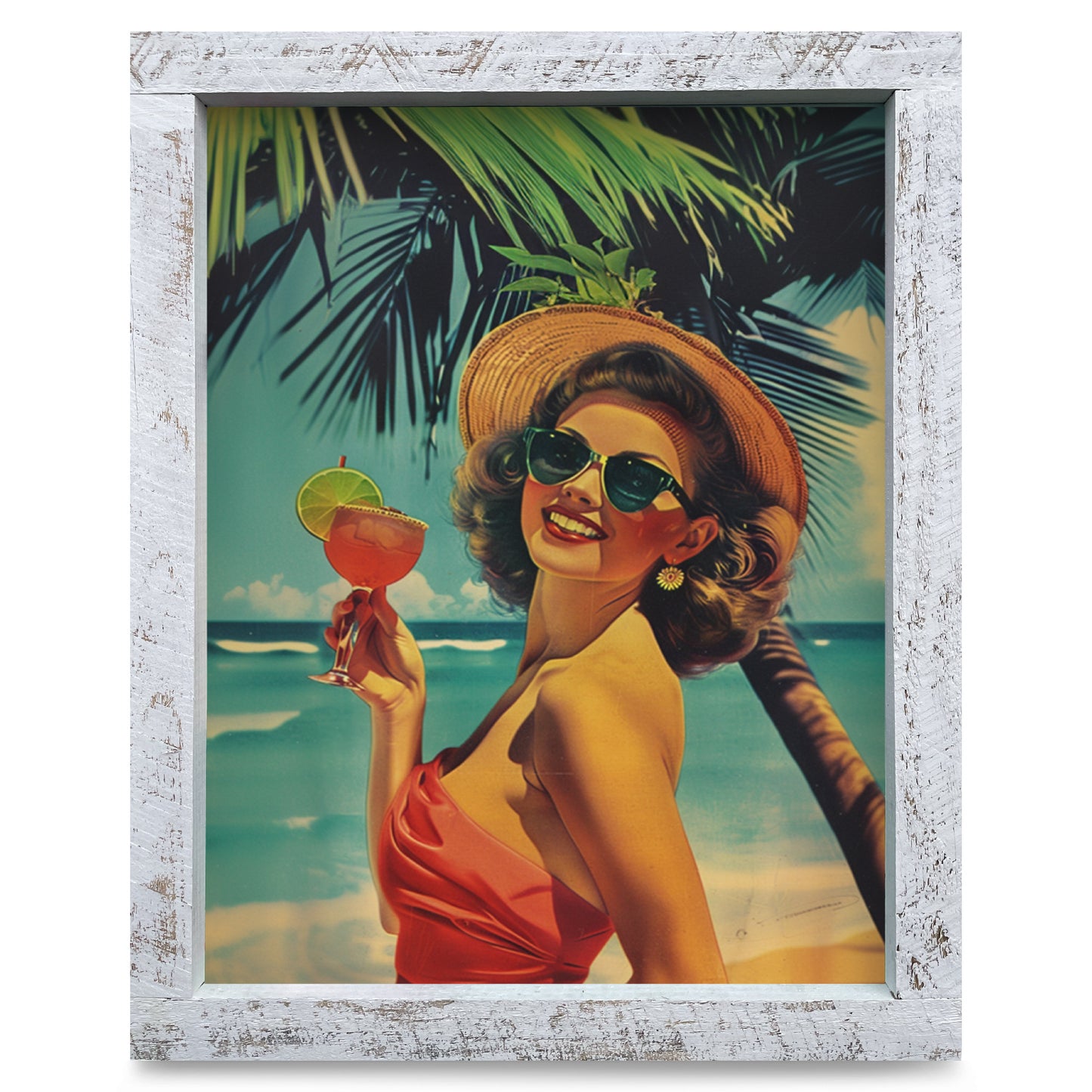 Vintage Beach Girl | Real Wood Framed Wall Art Print