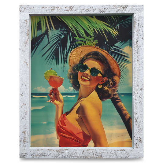 Vintage Beach Girl | Real Wood Framed Wall Art Print