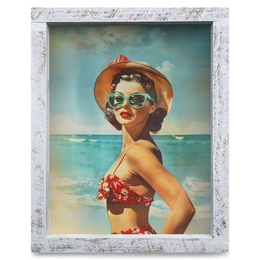 Vintage Beach Babe | Real Wood Framed Wall Art Print