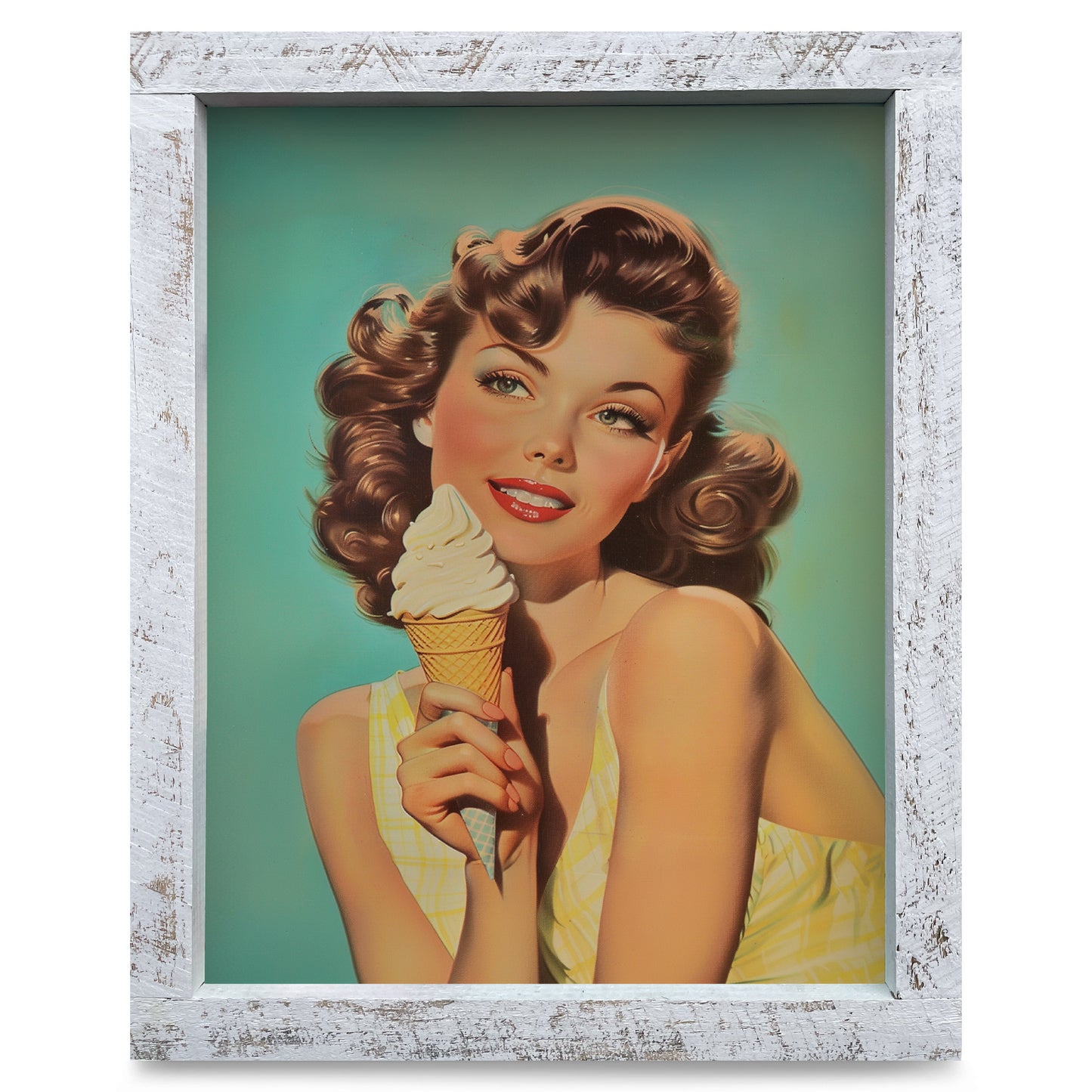 Vintage Ice Cream Girl | Real Wood Framed Wall Art Print