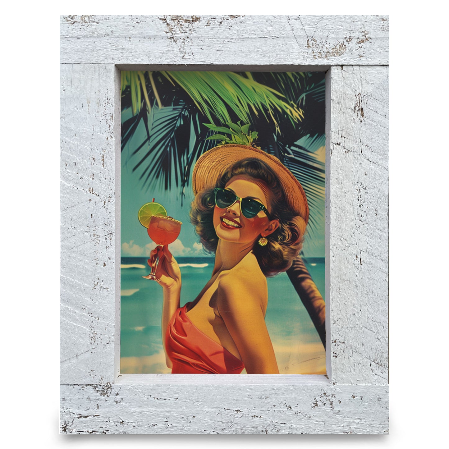 Vintage Beach Girl | Real Wood Framed Wall Art Print