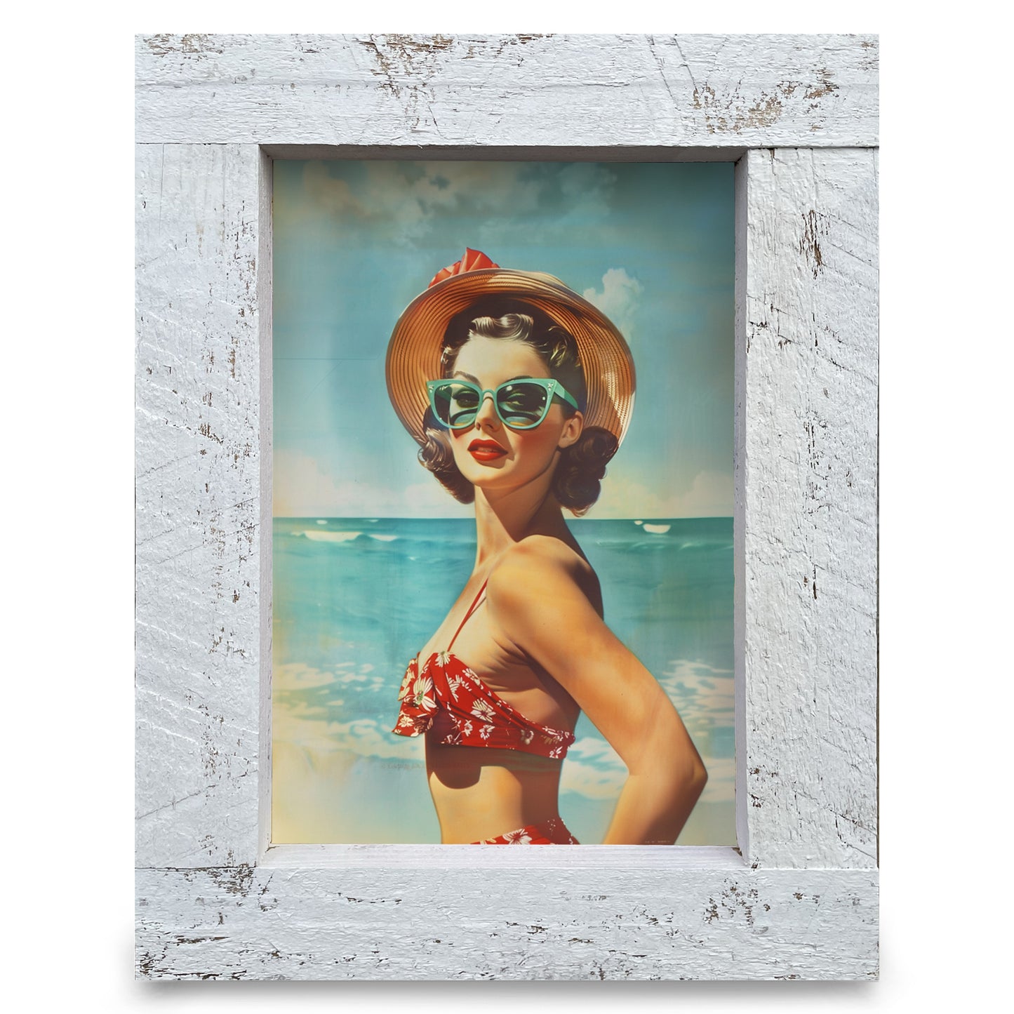 Vintage Beach Babe | Real Wood Framed Wall Art Print