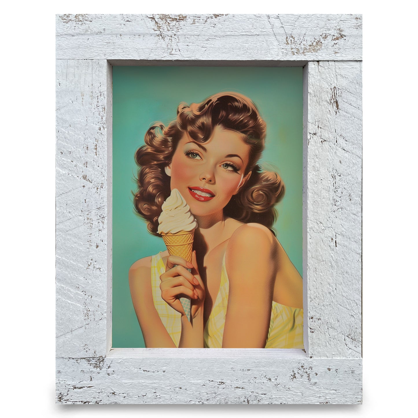 Vintage Ice Cream Girl | Real Wood Framed Wall Art Print