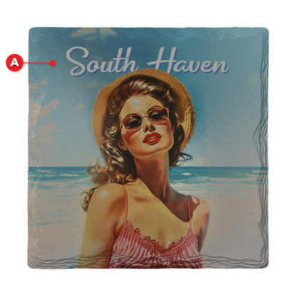 Customizable Vintage Beach Lady | Ceramic Drink Coaster