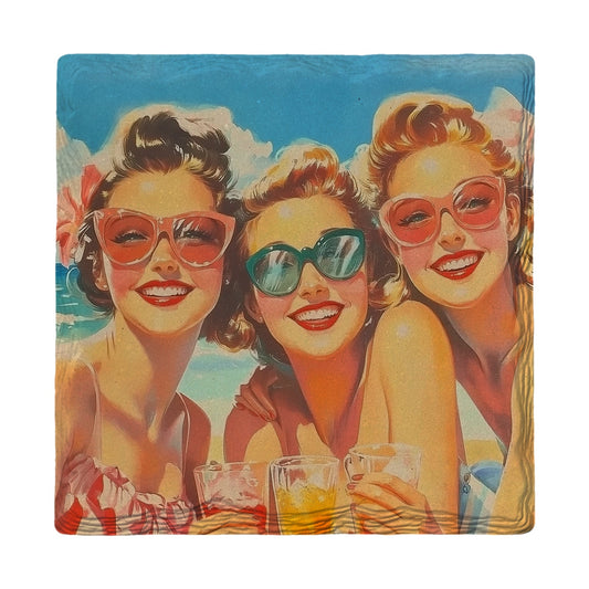 Retro Beach Cocktails | Absorbent Ceramic Drink Coaster