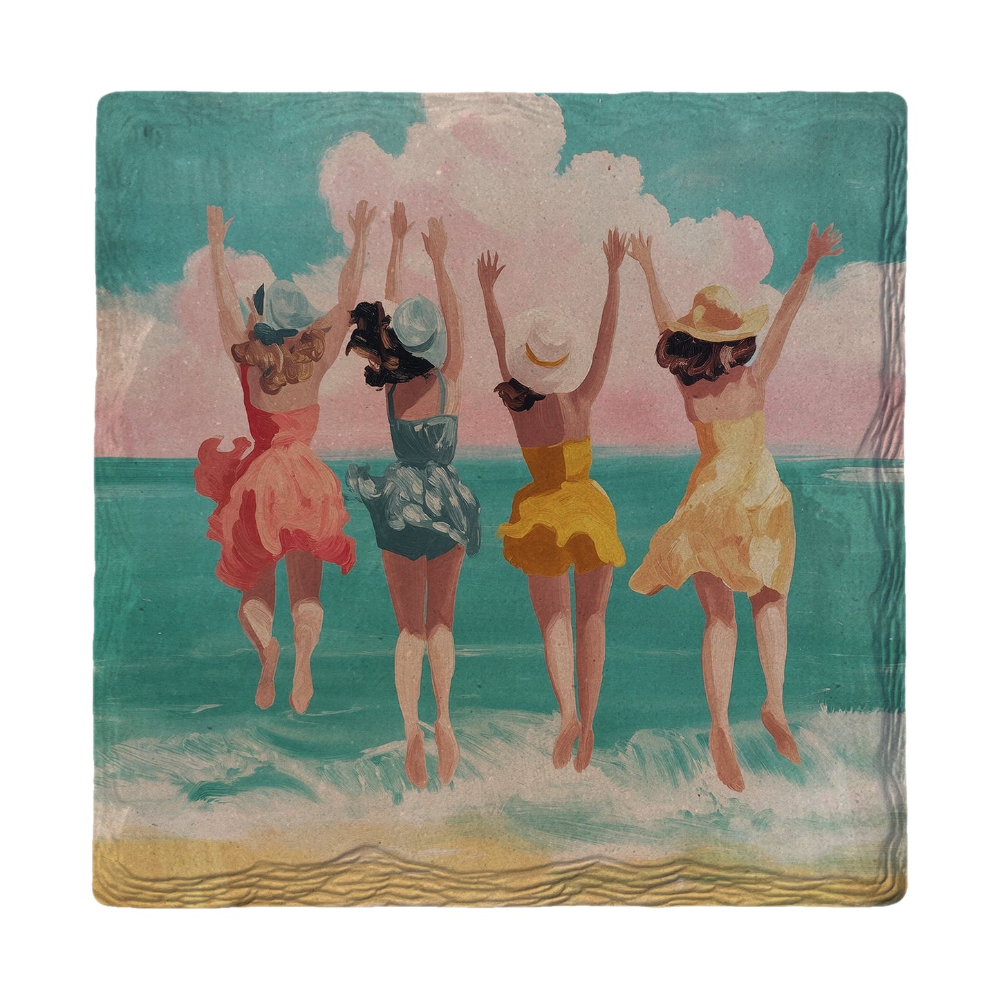 Cute Colorful Jumping Girls | Ceramic Drink Coaster