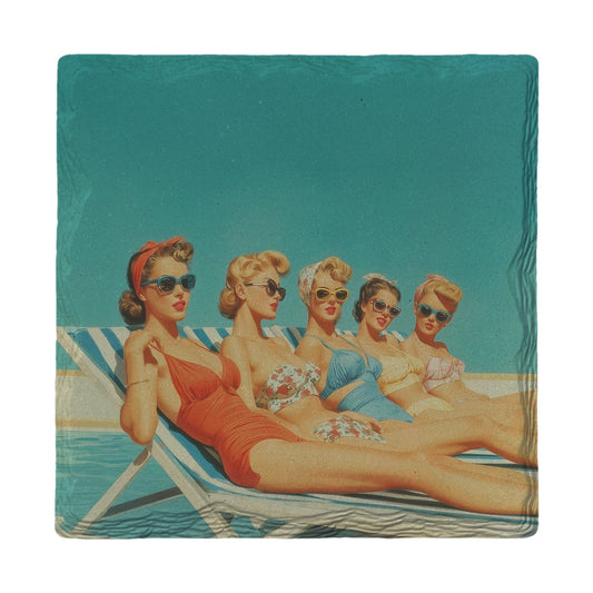 Retro Poolside Sunbathers | Ceramic Drink Coaster
