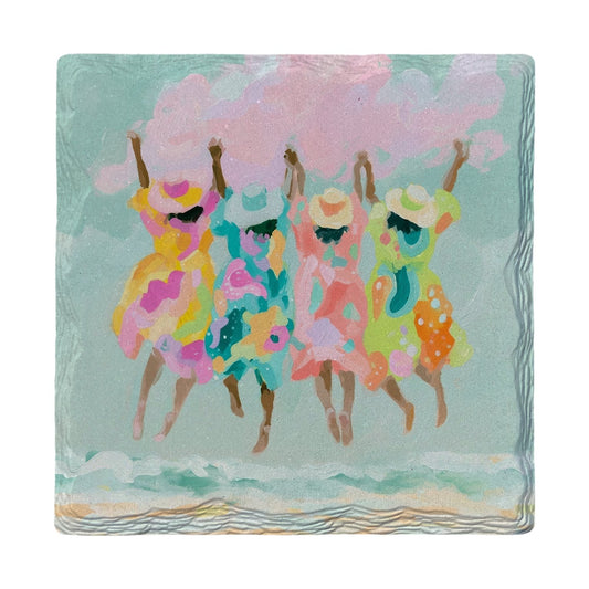 Pastel Beach Dancers | Ceramic Drink Coaster