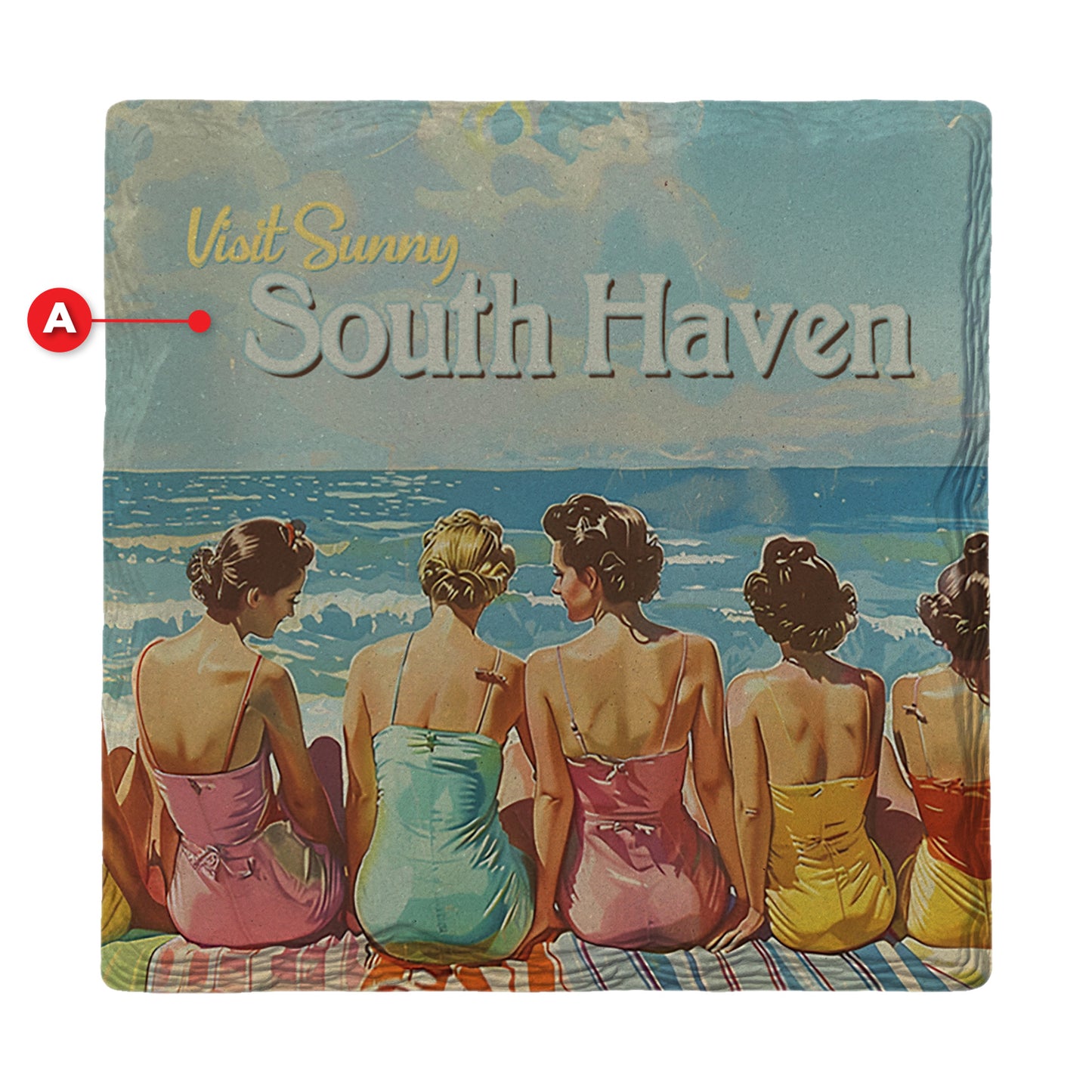 Customizable Vintage Beach Babes | Ceramic Drink Coaster