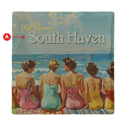 Customizable Vintage Beach Babes | Ceramic Drink Coaster