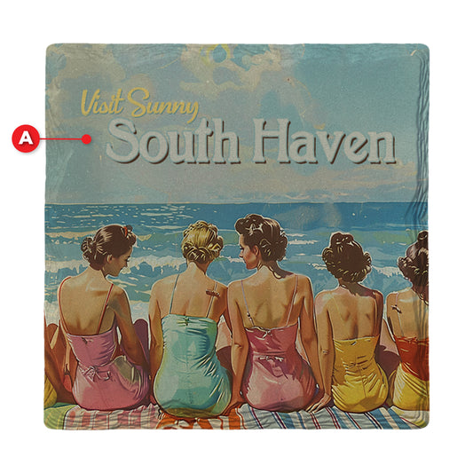 Customizable Vintage Beach Babes | Ceramic Drink Coaster