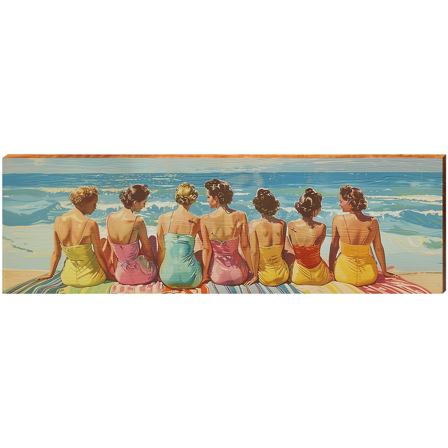 Vintage Beach Babes | Wall Art Print on Real Wood