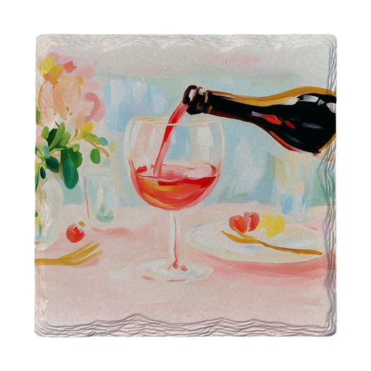 Pouring the Rose Wine | Ceramic Drink Coaster