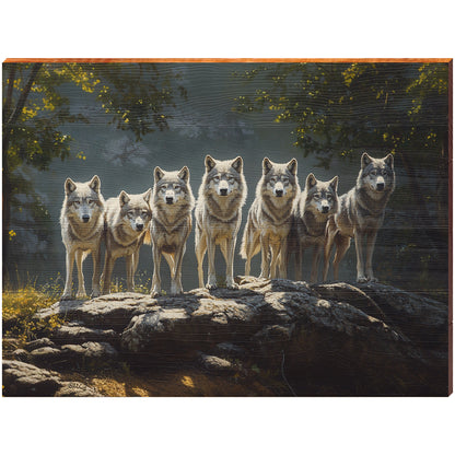 Woodland Wolfpack Portrait | Wall Art Print on Real Wood