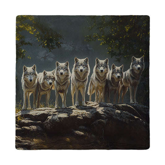 Wolf Pack on the Rocks | Ceramic Drink Coaster