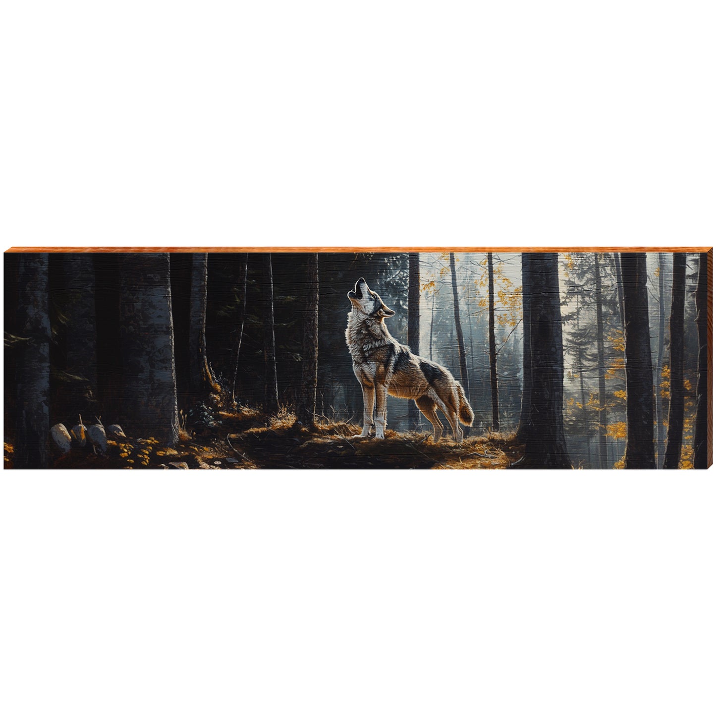 Fall Howling Wolf | Wall Art Print on Real Wood