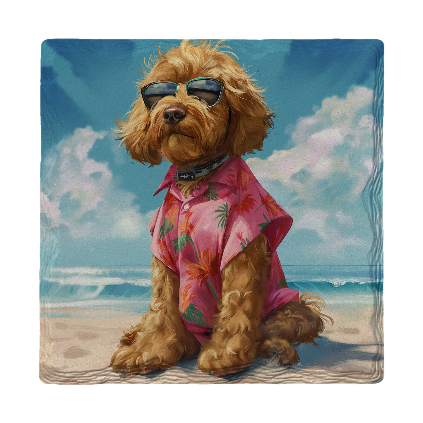 Golden Doodle Beach Dog | Drink Coaster