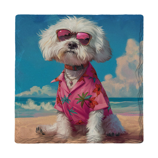 Maltese Beach Dog | Drink Coaster