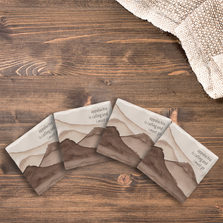 Customizable Mocha Mountains | Drink Coaster | Absorbent Ridged Ceramic