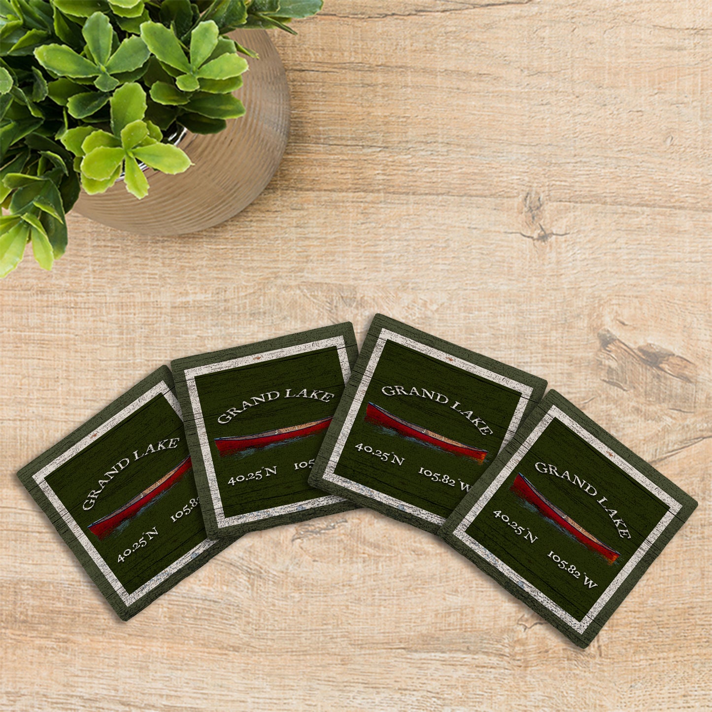 Customizable Lodge Green | Red Canoe | Drink Coaster