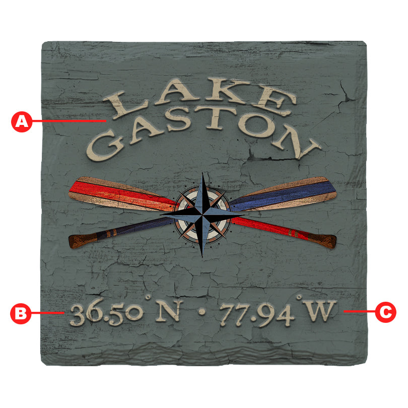 Customizable Lake Blue Crossed Oars Compass Paint Chip | Drink Coaster